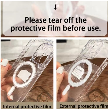 Coque magnétique transparente antichoc pour iPhone 7 à 16 Pro, Max, Plus, Mini