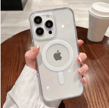 Coque magnétique transparente antichoc pour iPhone 7 à 16 Pro, Max, Plus, Mini