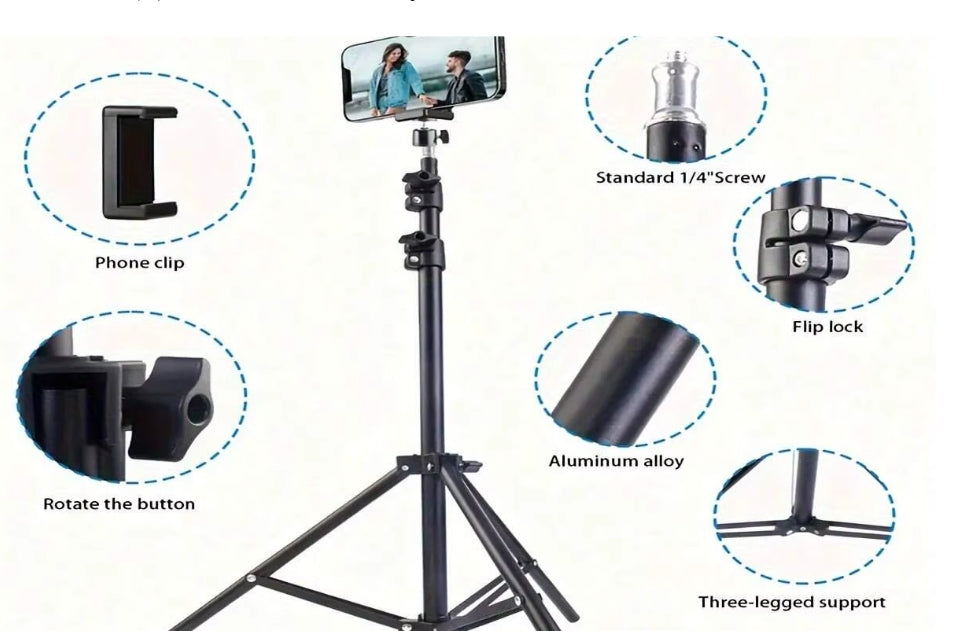 Trépied pliable et clip de support de téléphone 160 Cm multifonctionnel, pour téléphone et appareil photo