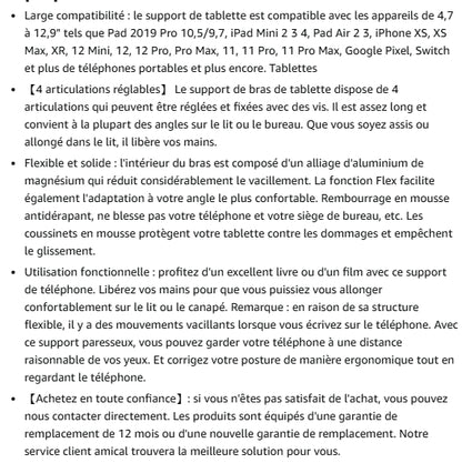Support de téléphone et  tablette pour lit