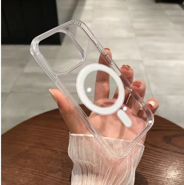 Coque magnétique transparente antichoc pour iPhone 7 à 16 Pro, Max, Plus, Mini