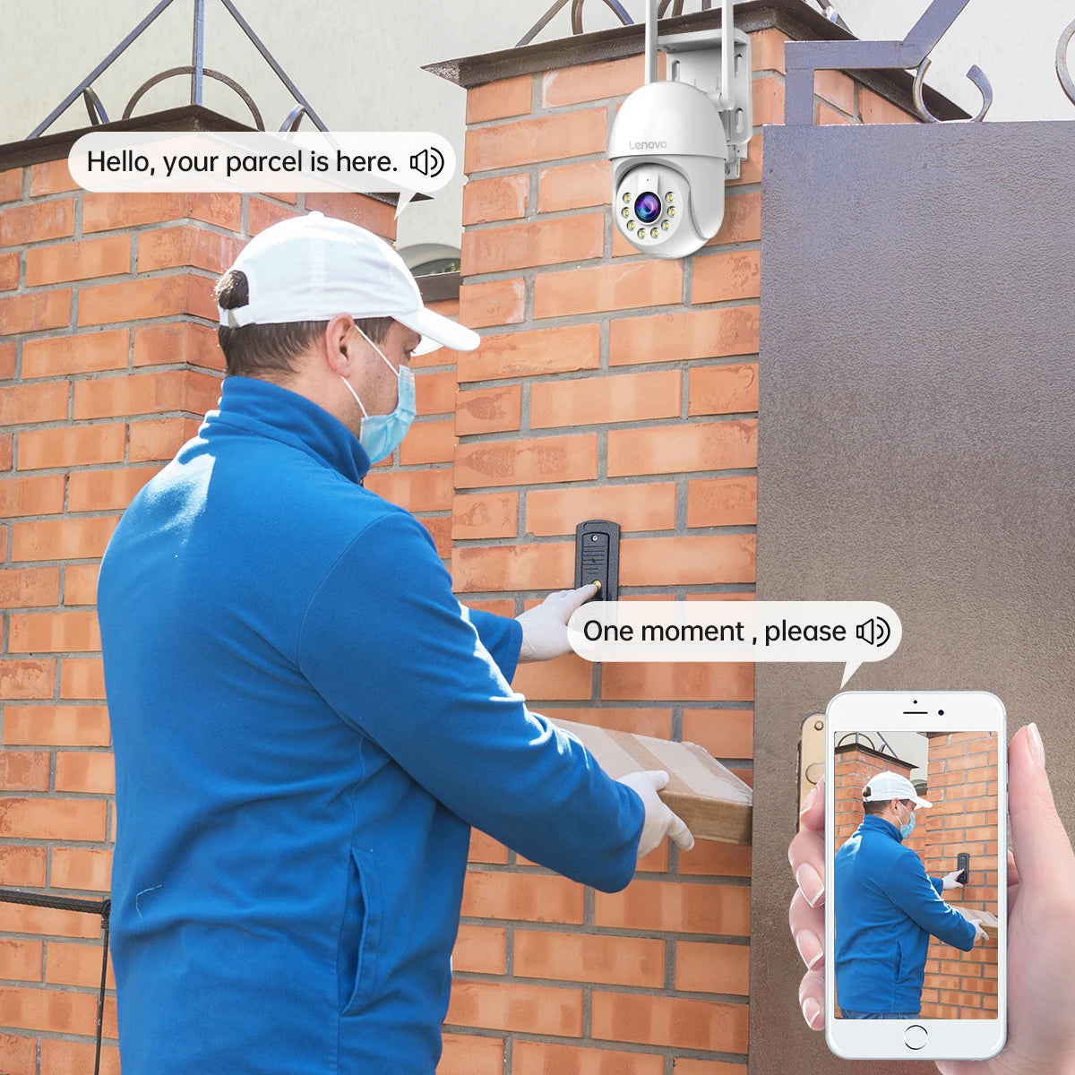 Caméra PTZ intelligente Wi-Fi Lenovo 5MP pour extérieur, zoom numérique 5x, suivi automatique