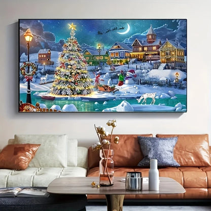 5D DIY Adult Diamond Painting Kit - Festival Theme, Round Diamonds, Acrylic (PMMA) - Christmas Night Scene Wall Art, 69.85x39