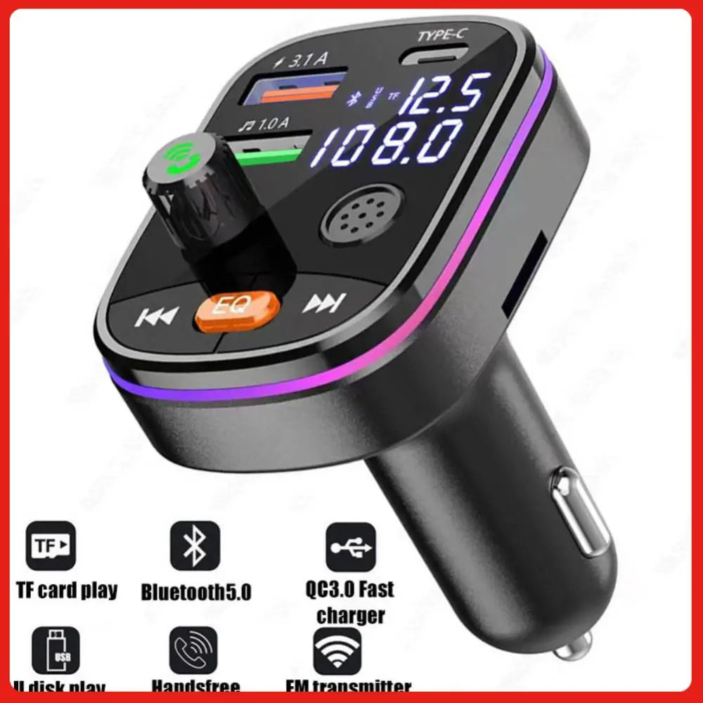 Car Bluetooth 5.0 FM Transmitter Wireless Handsfree Audio Receiver Car MP3 Player 2USB Fast Charger Car Electronics Accessories