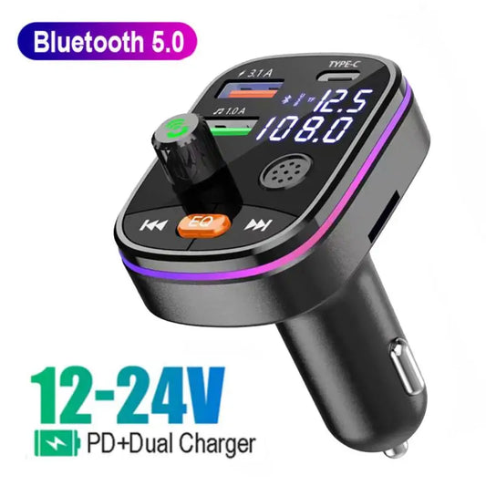 Car Bluetooth 5.0 FM Transmitter Wireless Handsfree Audio Receiver Car MP3 Player 2USB Fast Charger Car Electronics Accessories
