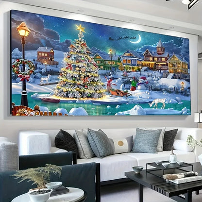 5D DIY Adult Diamond Painting Kit - Festival Theme, Round Diamonds, Acrylic (PMMA) - Christmas Night Scene Wall Art, 69.85x39