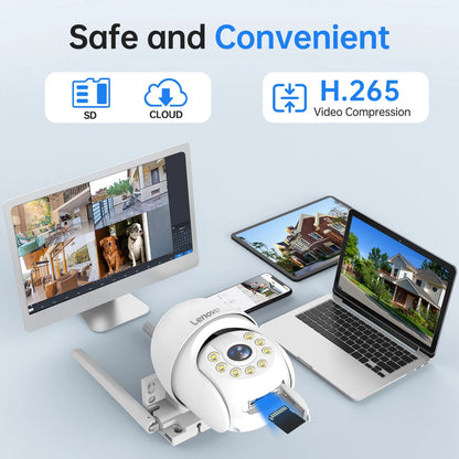Caméra PTZ intelligente Wi-Fi Lenovo 5MP pour extérieur, zoom numérique 5x, suivi automatique
