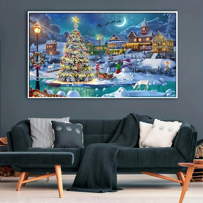 5D DIY Adult Diamond Painting Kit - Festival Theme, Round Diamonds, Acrylic (PMMA) - Christmas Night Scene Wall Art, 69.85x39